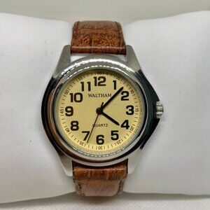Waltham quartz analog watch silver tone 39mm beige dial WTH15 quartz running